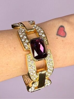 Catwalk Jon 18k Gold Plated Curb Link Purple Headlight Bangle Bracelet